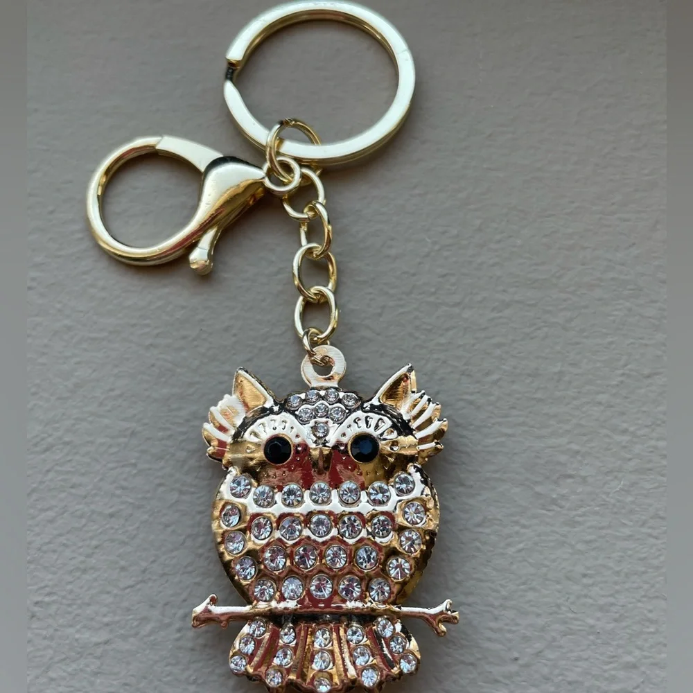 Owl Rhinestone Keychain/Bag Charm~Black~NEW~L 3 3/4”